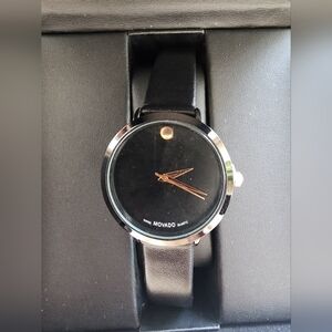 Movado Black Leather Watch